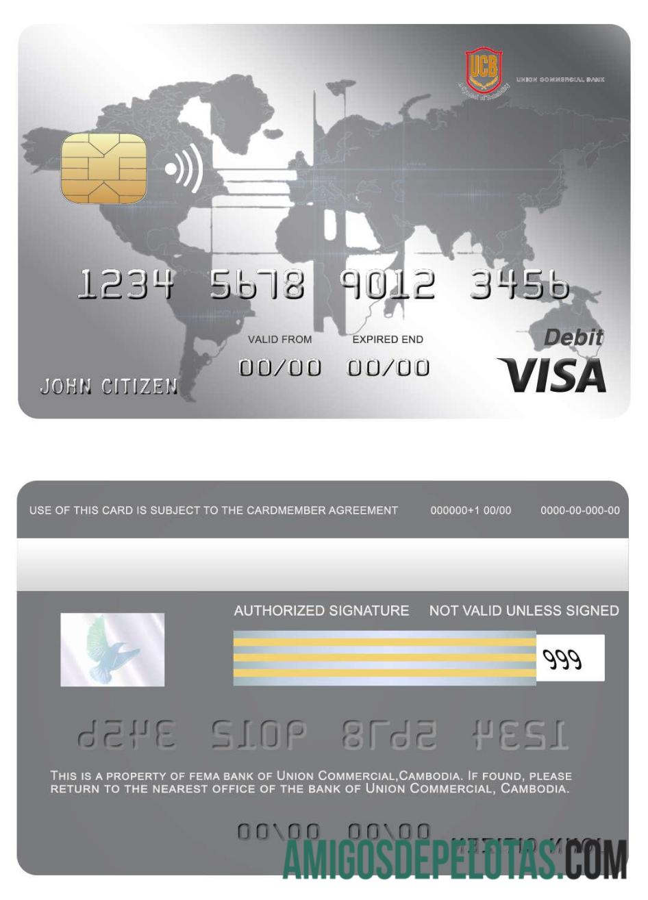 Cartão Visa do Banco Comercial da União do Camboja modelo